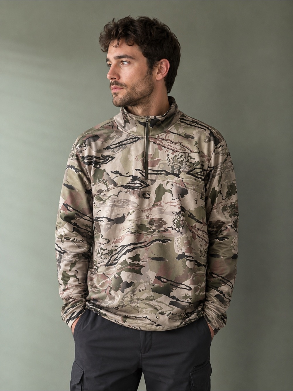 Under Armour Camo Quarter Zip Pullover Men’s 3XL Loose Fit Performance Hunting